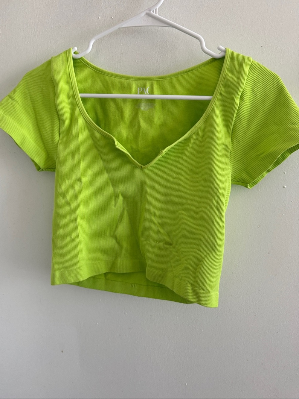 PacSun Neon Lime Ribbed V-Neck Crop Tee